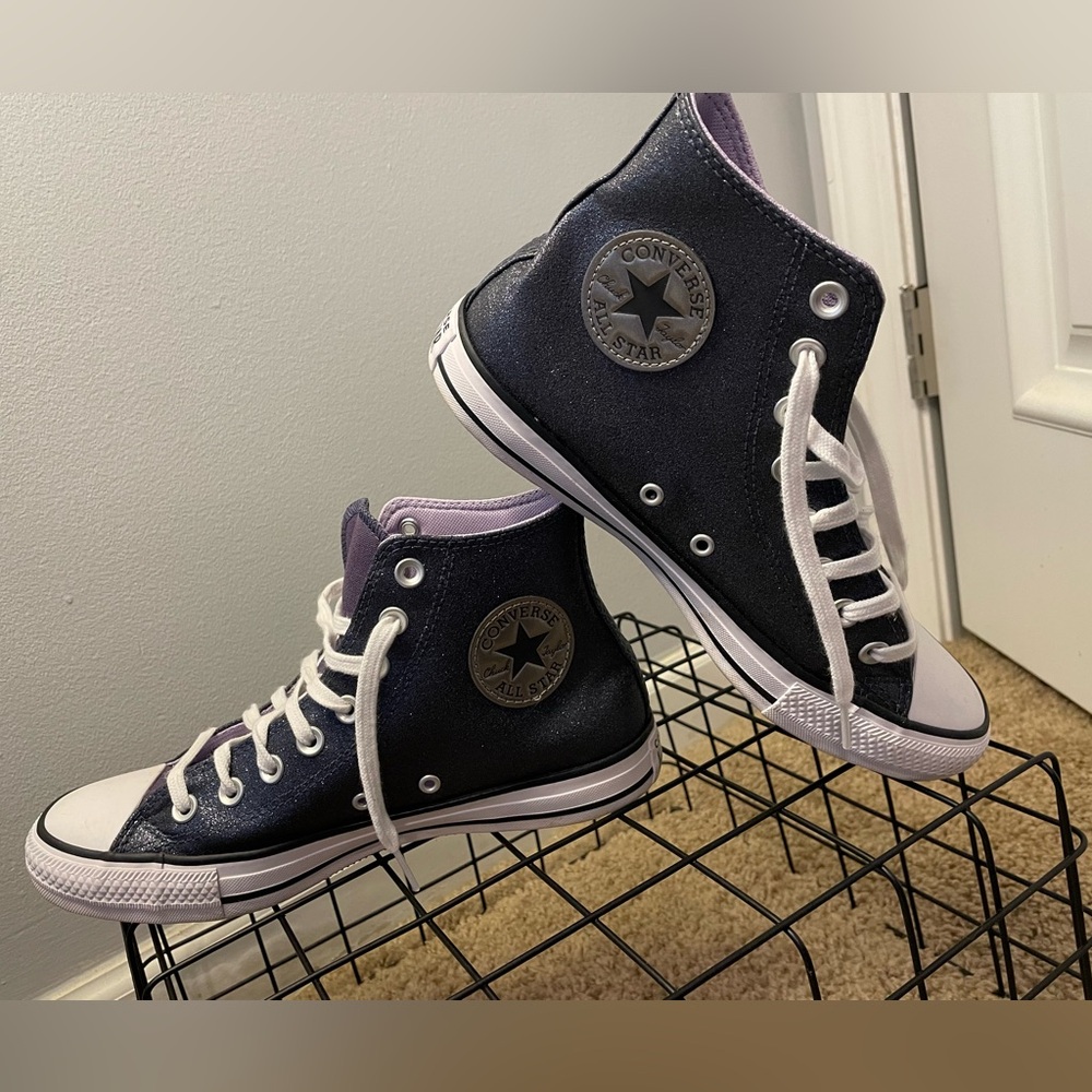 Converse Black/Purple Chuck Taylor All Star Sparkle Shine High Trainers